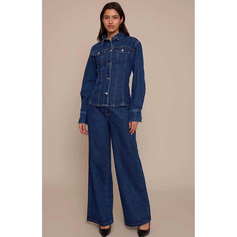 PrettyLittleThing Tall Dark Indigo High Waisted Wide Leg Jeans Size 4 34 Inseam